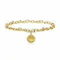 Gold-plated paperclip chain bracelet featuring a textured scallop shell pendant charm - Gold Scallop Style