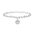 Silver paperclip chain bracelet featuring a realistic polished seashell charm pendant - Silver Shells Style