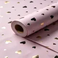 Pink gift wrapping paper roll with gold and black foil heart patterns for celebrations - Pink Gold Foil Heart
