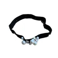 Elastic black decorative band with faux pearls and silver flower accents for hats - 56-58cm / Black Elastic Decorative Strap with Pearl Petal Accessory (AB23)