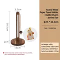 Tall acacia wood kitchen towel holder with rabbit pendant and sturdy round base - Bunny Pendant
