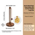 Vertical acacia wood paper towel holder with cute metal cat paw charm and round base - Cat Claw Charm
