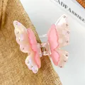 Pinza para el pelo de mariposa rosa degradado con alas de acrílico y pedrería brillante - 7.5cm / Naranja