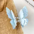 Elegante pinza para el pelo de mariposa azul claro iridiscente con pedrería fina - 7.5cm / Azul Metálico