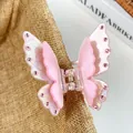 Pearlescent pink butterfly hair claw clip with gradient rhinestones for women - 7.5cm / Metallic Pink