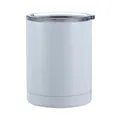Close-up of a white 12oz stainless steel coffee mug with a transparent plastic lid - 10oz / Sublimation White