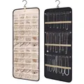 Dubbelzijdige hangende sieraden organizer met transparante vakken en metalen haken in beige - Klein 64*36*1 cm / Zwart