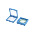 Square light blue jewelry display box with clear PE film for rings and bracelets - Small Square Floating Case / Blue