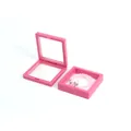 Pink PE film jewelry suspension display box for rings and necklaces with elastic film - Small Square Floating Case / Rose Red