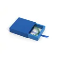 Blue drawer-style jewelry box with PE film display holding a green beaded bracelet - Blue Floating Box + Drawer Box; 70*70*20mm