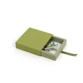 Green bamboo brooch in emerald PE film suspension gift box with elegant silk ribbon - Fruit Green Floating Box + Drawer Box; 70*70*20mm
