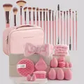 Pink 40-piece makeup tool set with brushes, beauty blender sponges, and a cosmetic bag - Luxury Full Set / Pink
