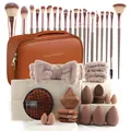 40-piece earth tone makeup set with brushes, sponges, and cosmetic bag in brown - Luxury Full Set / Brown