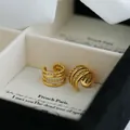 Elegant gold multi-layered non-pierced ear cuff with bead chain and smooth texture - Gold