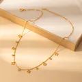 Detail of gold petal necklace featuring hollow floral charms and clear zircon stones - Four-petal Flower Style (X643) / Gold