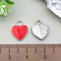 Red enamel heart alloy charm pendant for DIY jewelry making and earring accessories - Red Heart 12x10mm