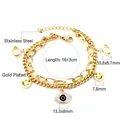 Detail of gold-plated stainless steel bracelet featuring evil eye and smiley charms - Br25100mg