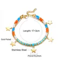 Vergoldetes Evil Eye Perlenarmband mit bunten Perlen und Sternanhängern, Länge 17+3cm - Doppellagiger Fünfzackiger Stern Perlenstil (BR24780MG)