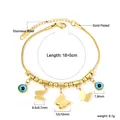 Gold-plated stainless steel devil eye bracelet with butterfly charms and lobster clasp - Butterfly Evil Eye Gold Snake Chain Bracelet