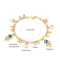 Gold Evil Eye bracelet with Hamsa Hand and heart pendants on O-chain in stainless steel - Gold Hamsa Hand Heart Charm Bracelet