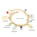 Gold plated stainless steel Hamsa and Evil Eye charm bracelet with measurements - Colorful Evil Eye Hamsa Hand Bracelet