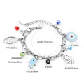 Stainless steel evil eye charm bracelet with hamsa hand and blue beads for women - Br232301s