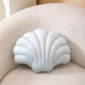 Shell-shaped velvet decorative pillow in light blue finish for sofa decor - 28x38x10cm / Lake Blue