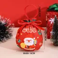 Detail view of red Christmas drawstring gift bag with Santa Claus motif and dimensions - Printed Style 05-Peace and Joy Green Line