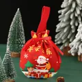Close-up of red 3D cartoon Christmas gift bag with drawstrings and festive reindeer patterns - Printed Style 06-Peace and Joy Rhombus