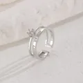 Anello a corona regolabile argento con numeri romani incisi e zircone brillante - Stile Multistrato con Numeri Romani / Argento