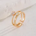 Anello a corona a doppio strato dorato regolabile con numeri romani e pietra di zircone - Stile Multistrato con Numeri Romani / Oro