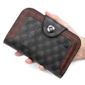 Cartera vertical para hombre en piel sintética gris oscuro con relieve y borde marrón - Patrón de Rejilla Con Presión / Negro