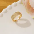 Minimalist gold adjustable ring featuring pavé micro-set diamonds in a diamond grid pattern - Adjustable Open / Gold Mesh Texture Pavé Style (G)