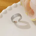 Detailed close-up of a silver pavé ring with shimmering crystals on a ceramic surface - Adjustable Open / Silver Full Diamond Multi-row Wide Style (F)