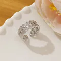 Macro detail of silver honeycomb ring with micro-paved cubic zirconia on white ceramic - Adjustable Open / Silver Multi-layer Honeycomb Style (L)