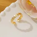 Detailed view of gold hexagon honeycomb ring featuring a polished open adjustable design - Adjustable Open / Gold Hexagon Honeycomb Shape Style (O)