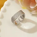 Close-up of adjustable silver pavé ring with shimmering crystals on white tray - Adjustable Open / Silver Rectangular Full Diamond Style (Z)