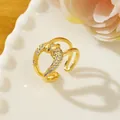 Close-up of gold twist ring featuring pavé-set sparkling zircons and open design - Adjustable Open / Gold Double-line Knot Shape Style (C1)