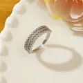 Detail of adjustable silver ring featuring three rows of micro-paved white zircons - Adjustable Open / Silver Multi-layer Pavé Row Ring Style (F1)