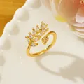 Adjustable gold wheat ring with marquise zircons and small heart detail - Adjustable Open / Gold Wheat Ear and Heart Decor Style (C2)