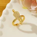 Leaf-shaped adjustable gold ring featuring micro-pave white crystals in a minimalist style - Adjustable Open / Gold Pavé Leaf Shape Style (A2)
