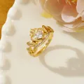 Elegant gold crown ring featuring a sparkling heart-shaped cubic zirconia gemstone - Adjustable Open / Gold Heart Crown Shape Style (M1)
