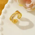 Minimalist gold multi-layered crisscross ring with micro-pave crystals and adjustable band - Adjustable Open / Gold Multi-layer Intertwined Pavé Style (T1)
