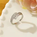 Minimalist silver open ring with pavé rectangular and round cubic zirconia stones - Adjustable Open / Silver Baguette and Round Cubic Zirconia Style (Z1)