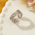 Layered micro-pave adjustable ring with shimmering silver crystals in a vintage style - Adjustable Open / Silver Multi-layer Intertwined Pavé Style (U1)