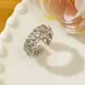 Silver vintage open ring with micro-pave diamonds on an elegant white ceramic plate - Adjustable Open / Silver Hollow Vintage Pattern Style (O1)