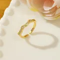 Adjustable gold weave ring featuring micro-pave crystals in a wavy vintage band design - Adjustable Open / Gold Woven Wave Texture Style (X1)
