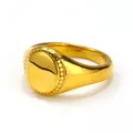 Vintage 18k gold plated signet ring with a round polished top and beaded edge detail - US 6 / Grooved Gold