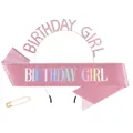 Cerchietto rosa Birthday Girl con strass e fascia glitterata coordinata per feste - Birthday Girl / Set di Gioielli Rosa