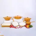 Batterie de cuisine en fonte émaillée jaune avec cocottes, rôtissoire et poêles - Marmite à fruits de mer 30cm (3.5L) / Dégradé Jaune